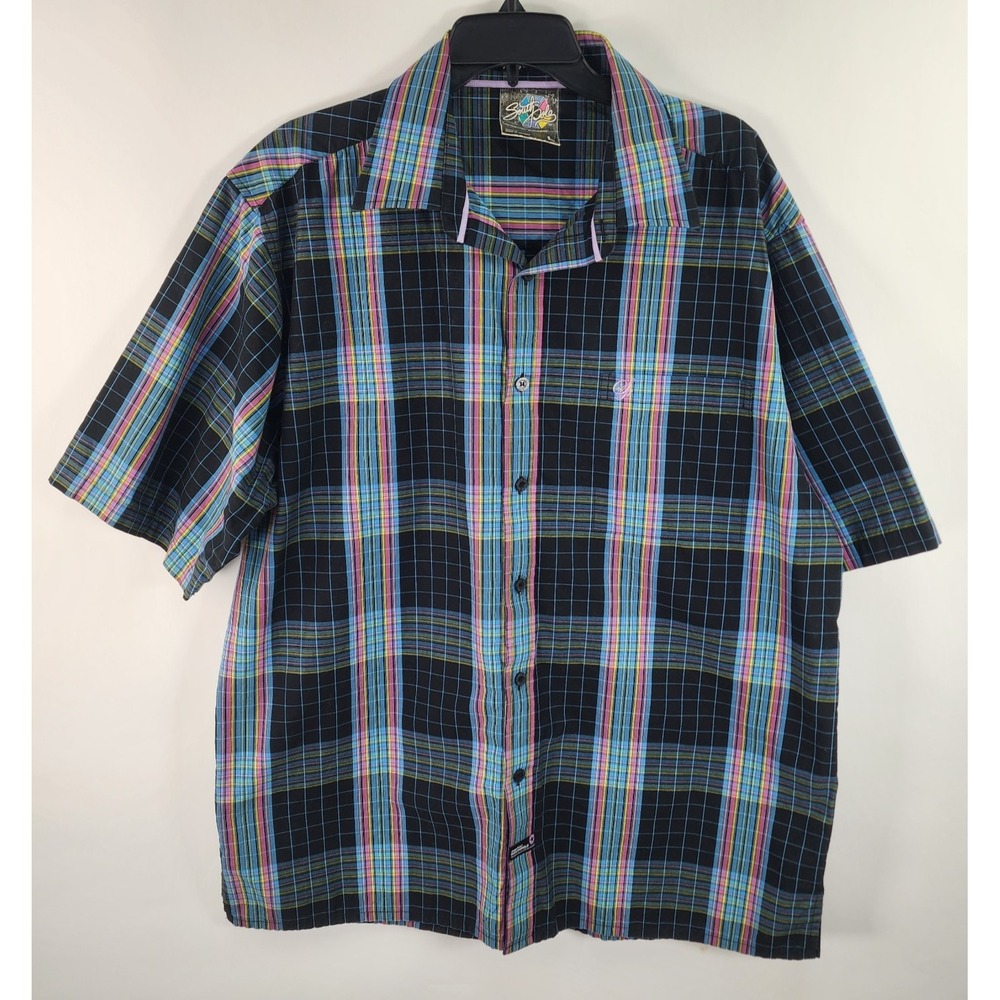 Vintage Southpole Hexagon Product Shirt Men's L Plaid Button Up Y2K